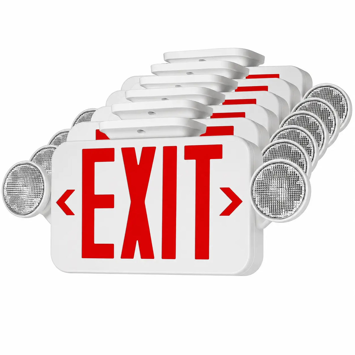 Compact Combination All LED Exit Sign RED With Emergency Lights - Case of 6, 6 case view