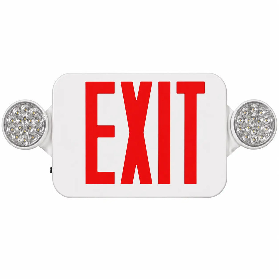 Compact Combination All LED Exit Sign RED With Emergency Lights - Case of 6, front view