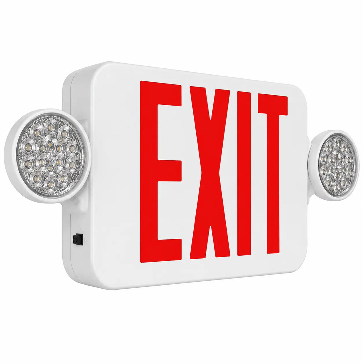 Compact Combination All LED Exit Sign RED With Emergency Lights - Case of 6, side view