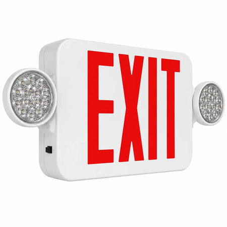 Compact Combination All LED Exit Sign RED With Emergency Lights - Case of 6, side view