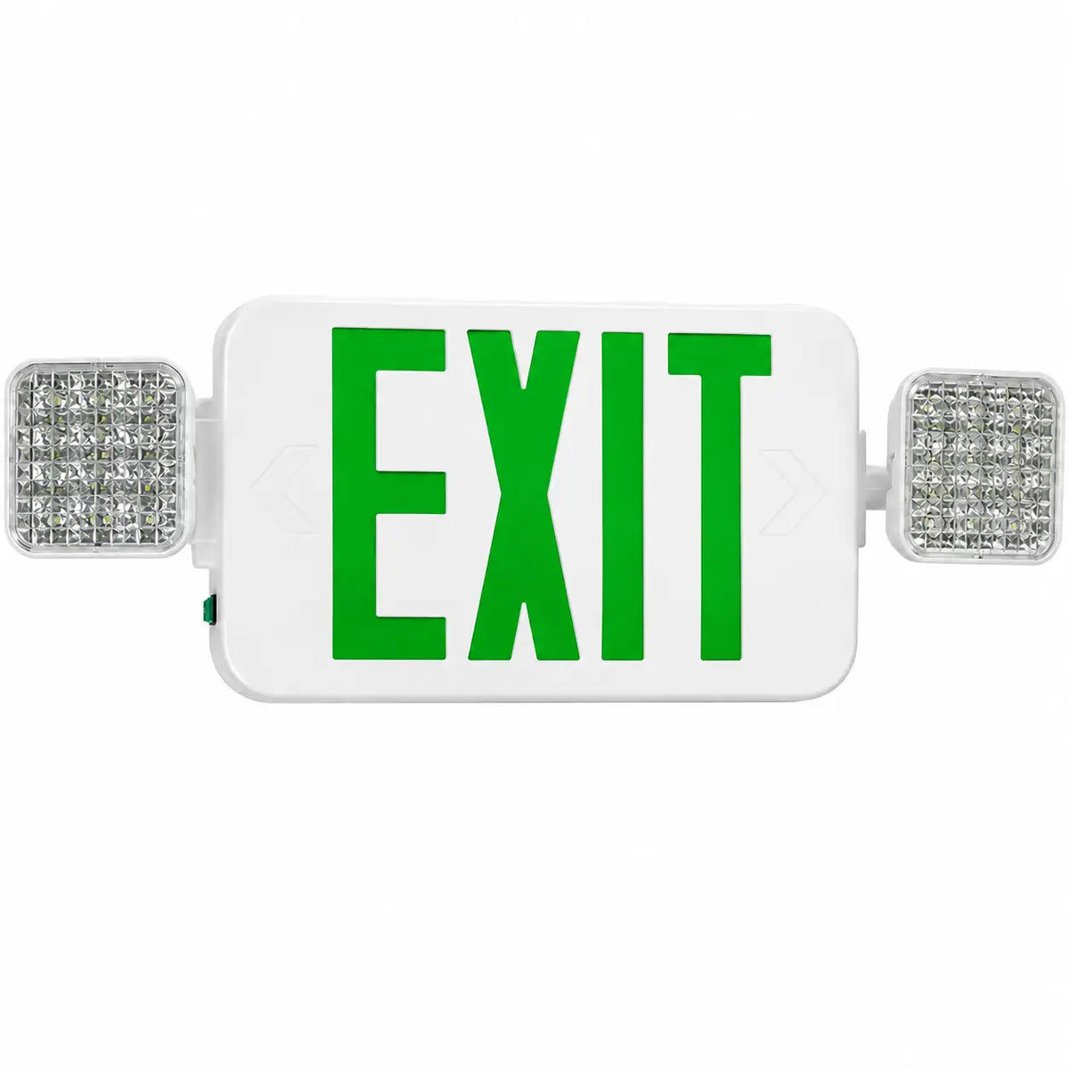 Compact Exit Sign Green Letters Square Emergency Lights - CASE of 6, front view