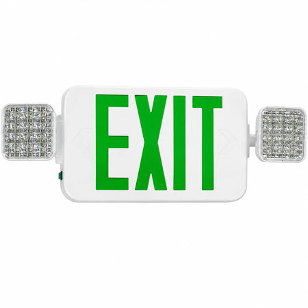Compact Exit Sign Green Letters Square Emergency Lights - CASE of 6, front view