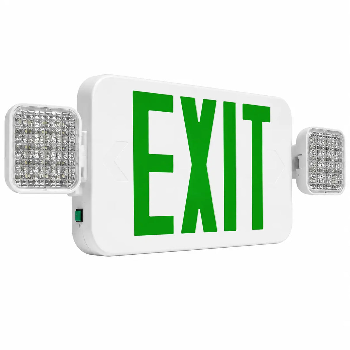 Compact Exit Sign Green Letters Square Emergency Lights - CASE of 6, side view