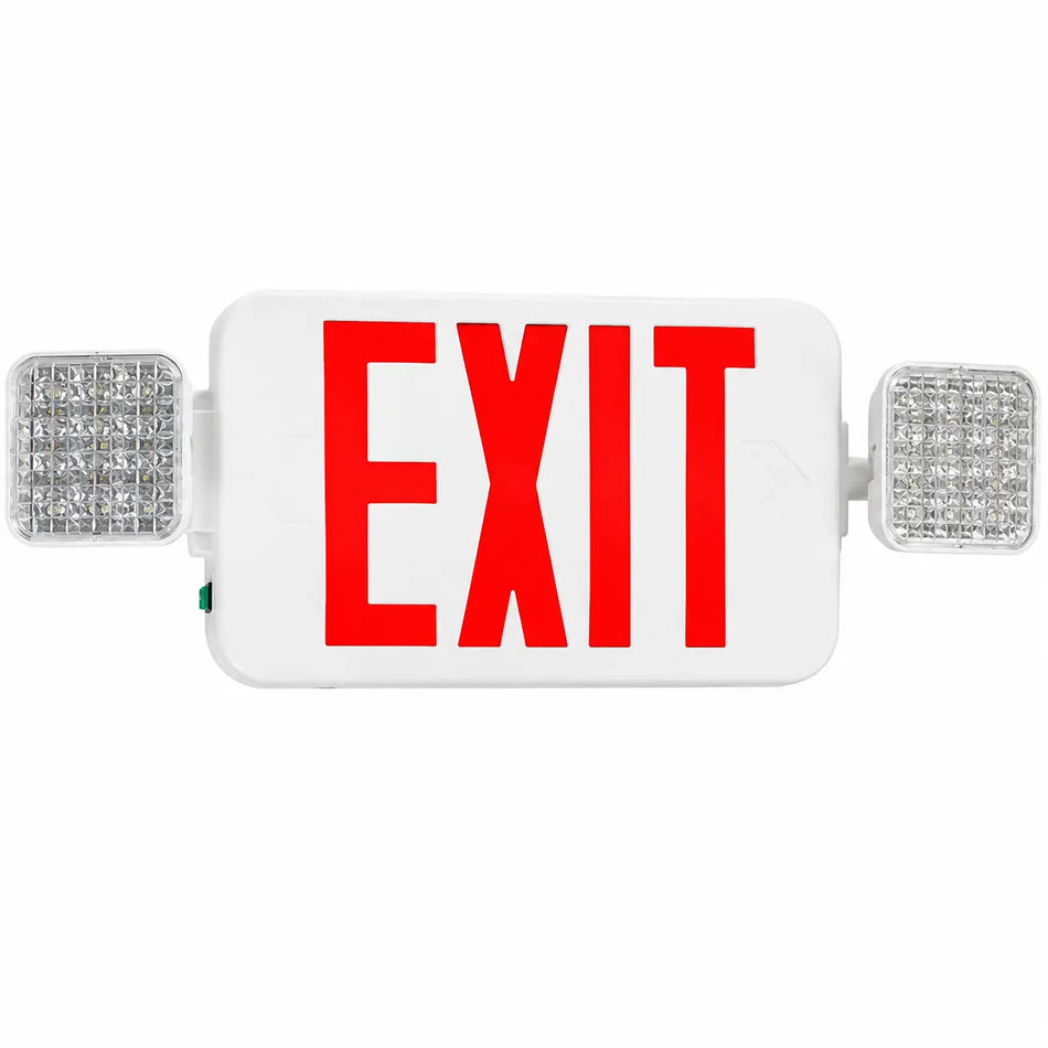 Compact Exit Sign Red Letters Square Emergency Lights - Case of 6, front view