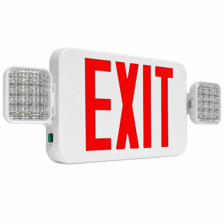 Compact Exit Sign Red Letters Square Emergency Lights - Case of 6, side view