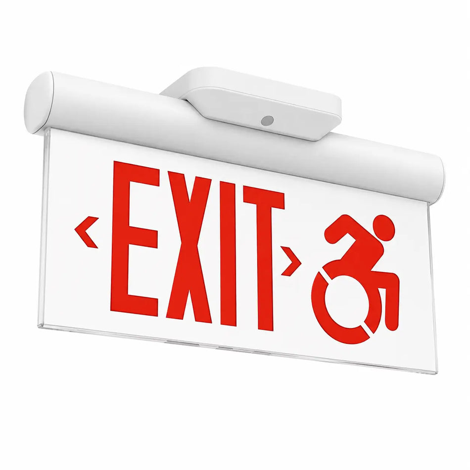 Connecticut Approved Edge Lit Exit Sign - Surface Wheelchair Accessible - Code Approved, red