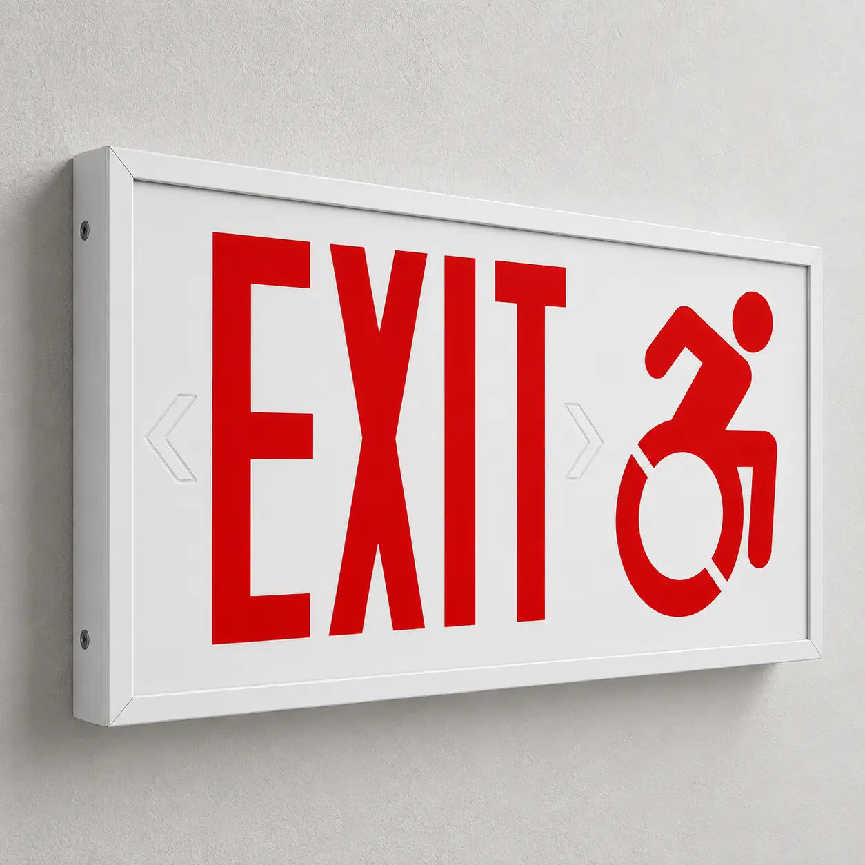 Connecticut Approved Exit Sign Aluminum - Wheelchair Symbol Accessible - Code Approved, wall mount view
