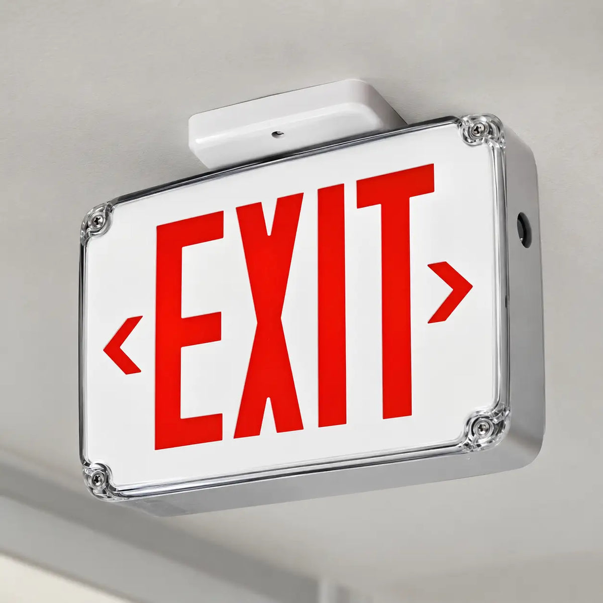 Custom Face Outdoor Cold Weather Exit Sign LED Exit Sign Battery -4 F, ceiling mounted view