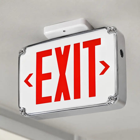 Custom Face Outdoor Cold Weather Exit Sign LED Exit Sign Battery -4 F, ceiling mounted view