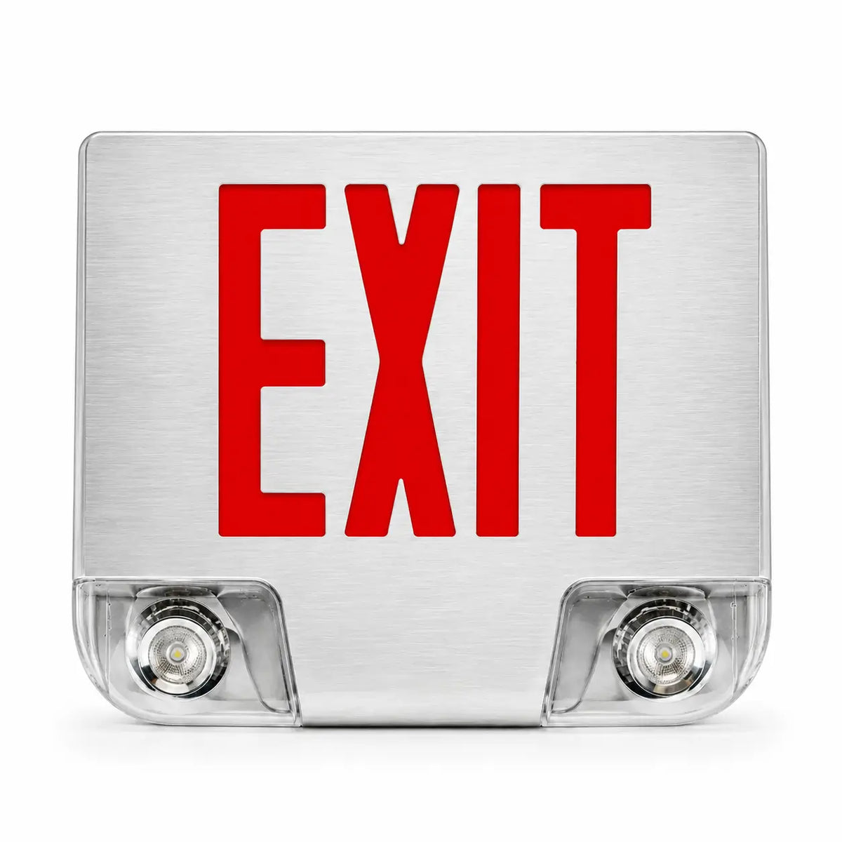 Die Cast Brushed Aluminum LED Combo Exit Sign - Red, front view