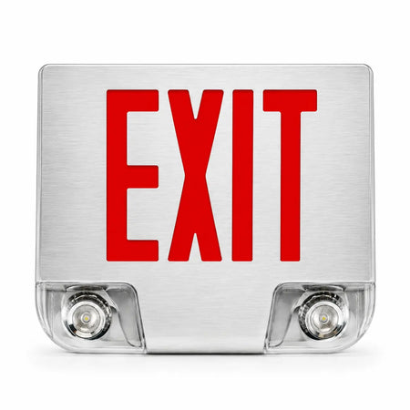 Die Cast Brushed Aluminum LED Combo Exit Sign - Red, front view