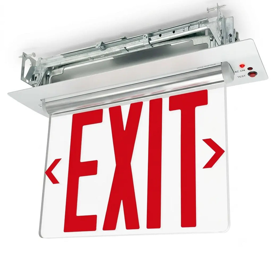 Dual Circuit RED LED Exit Sign, Recessed Mount Bottom Access Panel - Arrows