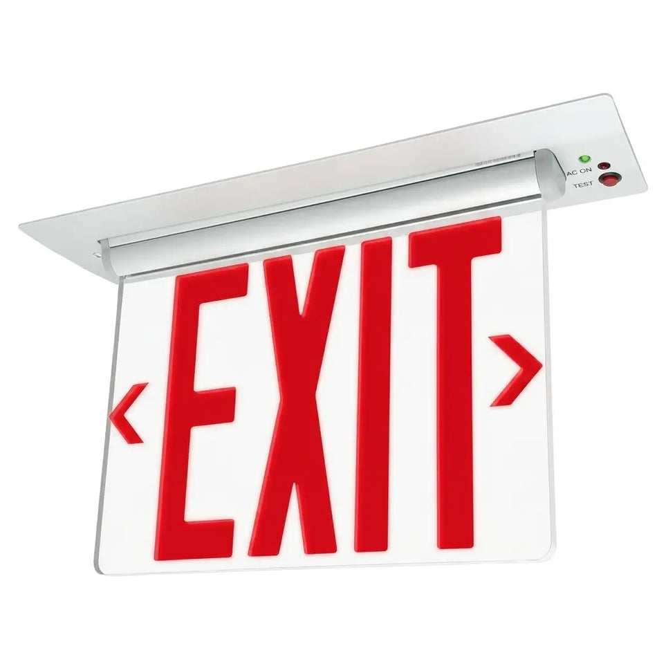 Dual Circuit RED LED Exit Sign, Recessed Mount Bottom Access Panel - Arrows