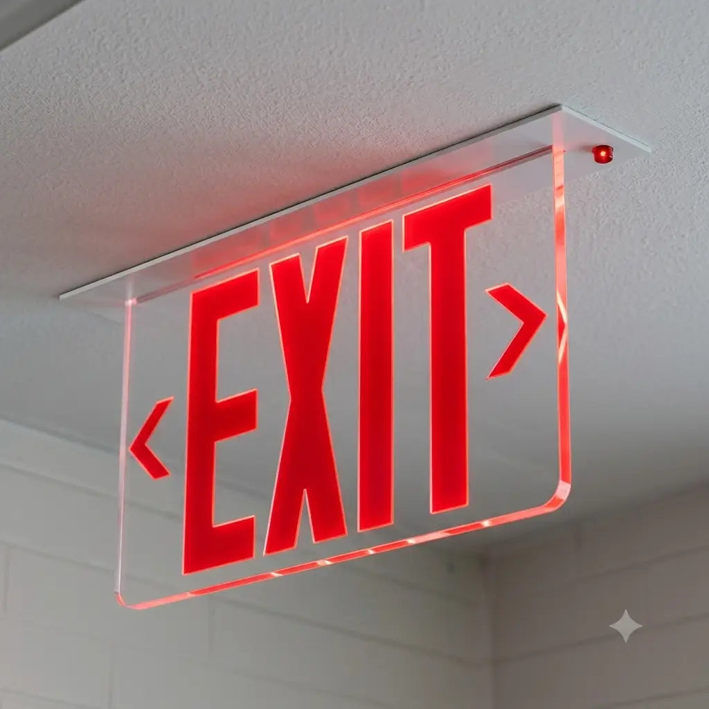 Dual Circuit RED LED Exit Sign, Recessed Mount Bottom Access Panel - Arrows