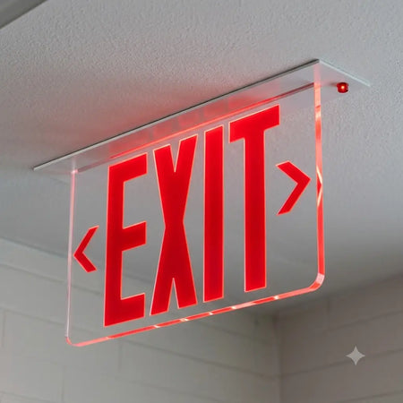 Dual Circuit RED LED Exit Sign, Recessed Mount Bottom Access Panel - Arrows