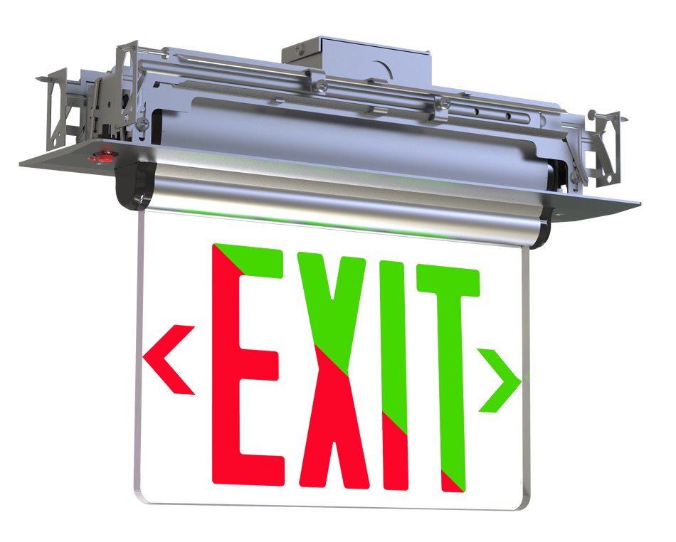 Pivoting Exit Sign Edge Lit- UL Listed -Recessed and Surface Mount- Red and Green Switchable
