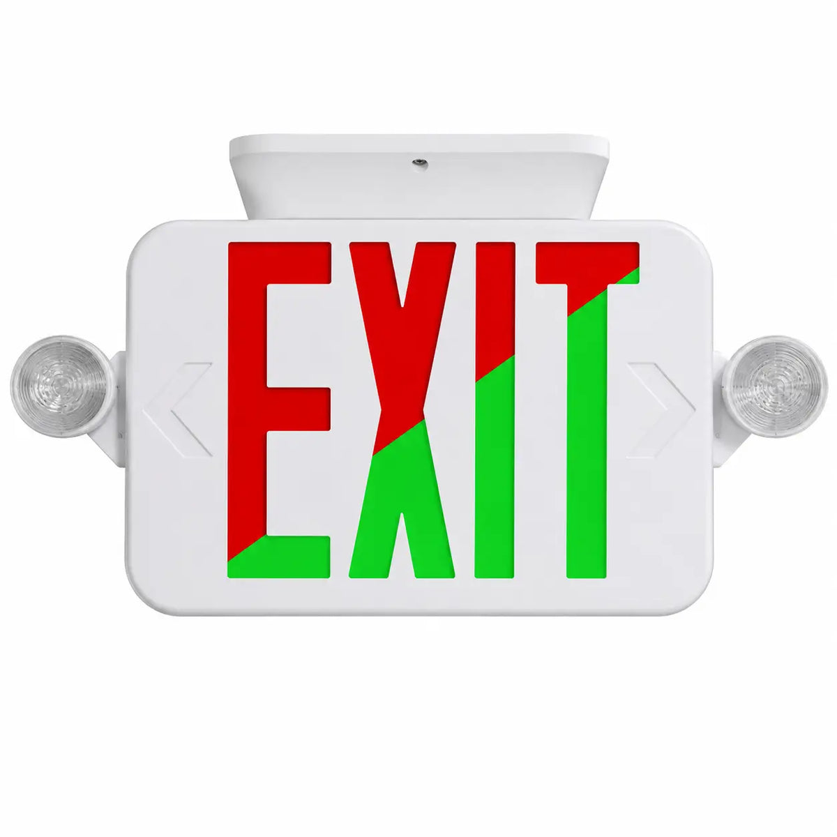 Exit Sign with Lights - Field Switchable Red or Green LED - UL 924 - 5 Yr Warranty, ceiling mount view