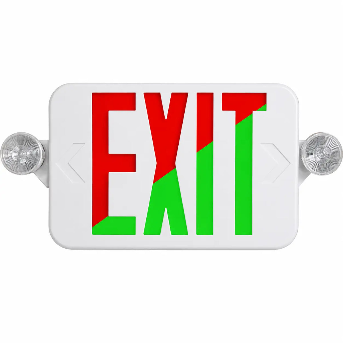 Exit Sign with Lights - Field Switchable Red or Green LED - UL 924 - 5 Yr Warranty, front view