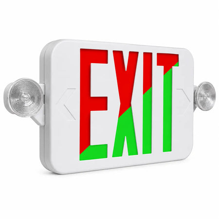 Exit Sign with Lights - Field Switchable Red or Green LED - UL 924 - 5 Yr Warranty, side view