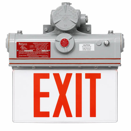 Explosion and Hazardous Location LED Edge lit Exit Sign - Made in USA- Class 1 Div 1 - Battery, front view