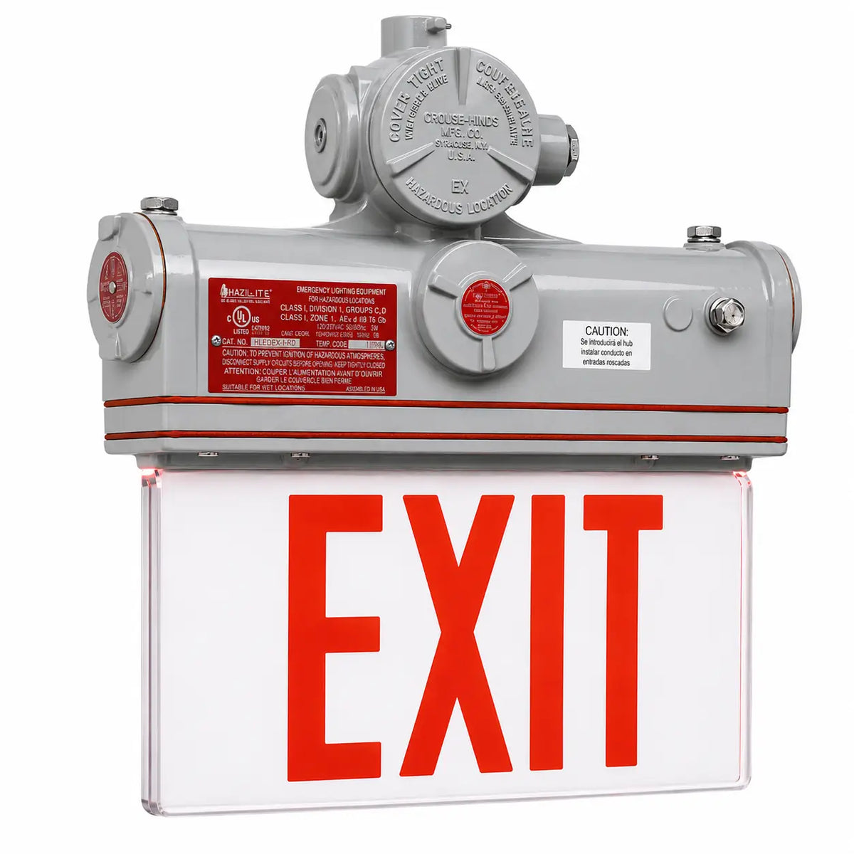 Explosion and Hazardous Location LED Edge lit Exit Sign - Made in USA- Class 1 Div 1 - Battery, left view