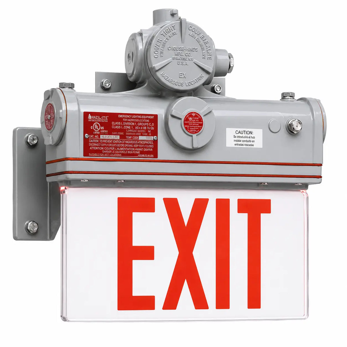Explosion and Hazardous Location LED Edge lit Exit Sign - Made in USA- Class 1 Div 1 - Battery, wall mount view
