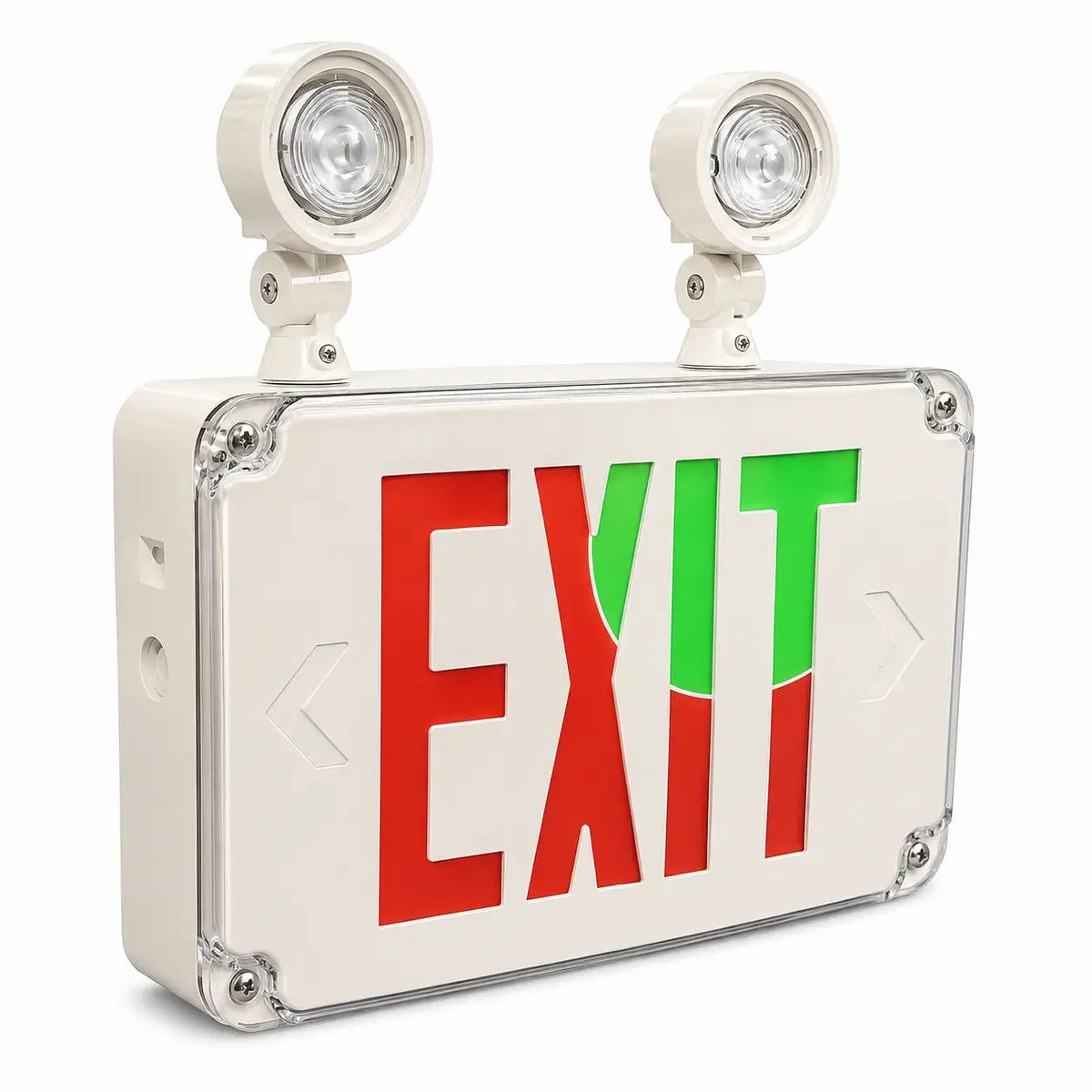 Exterior Rated Wet-Location Exit Signs Emergency Light- RED / Green Selectable, left angle