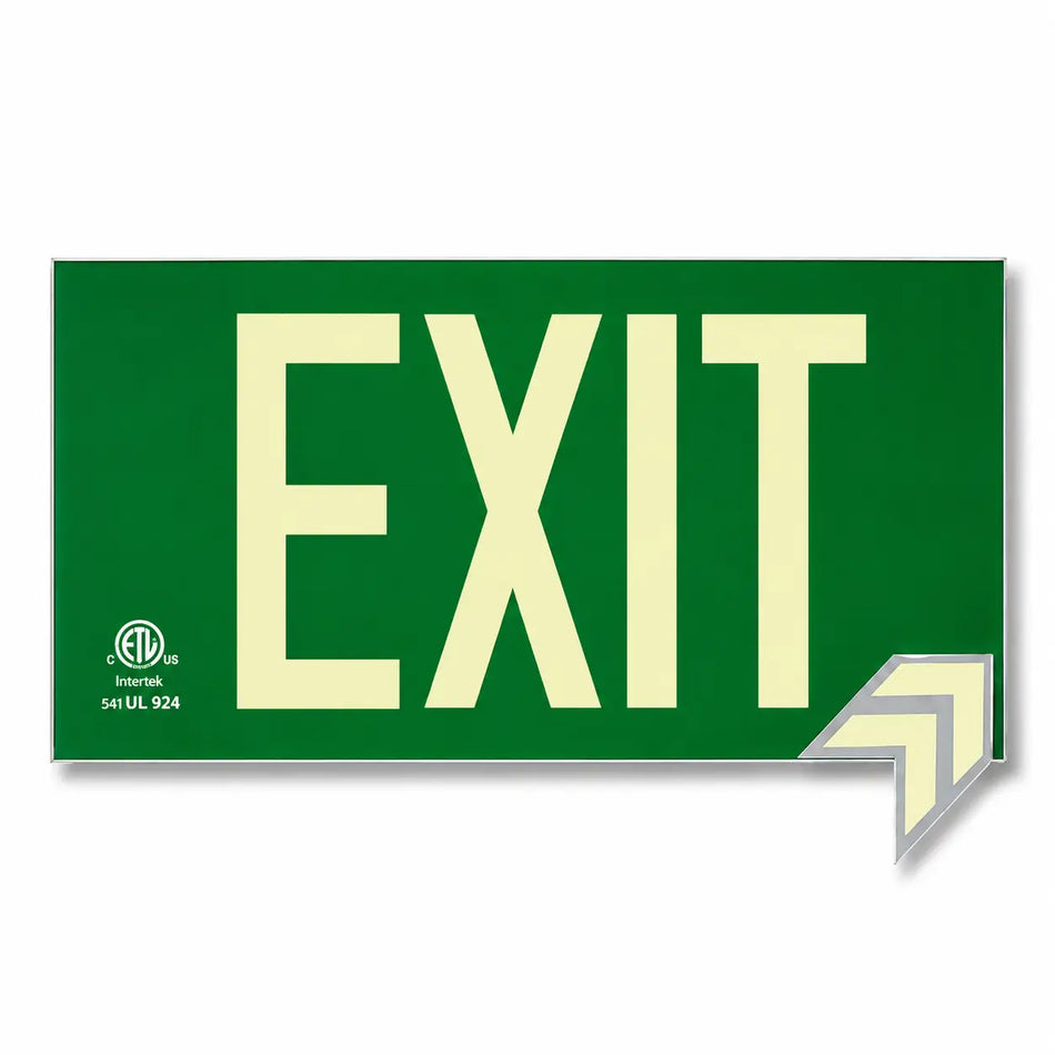 Glow in the Dark Photoluminscent Green Exit Sign, front view