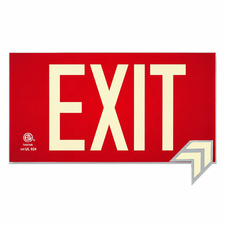 Glow in the Dark Photoluminscent Red Exit Sign, front view