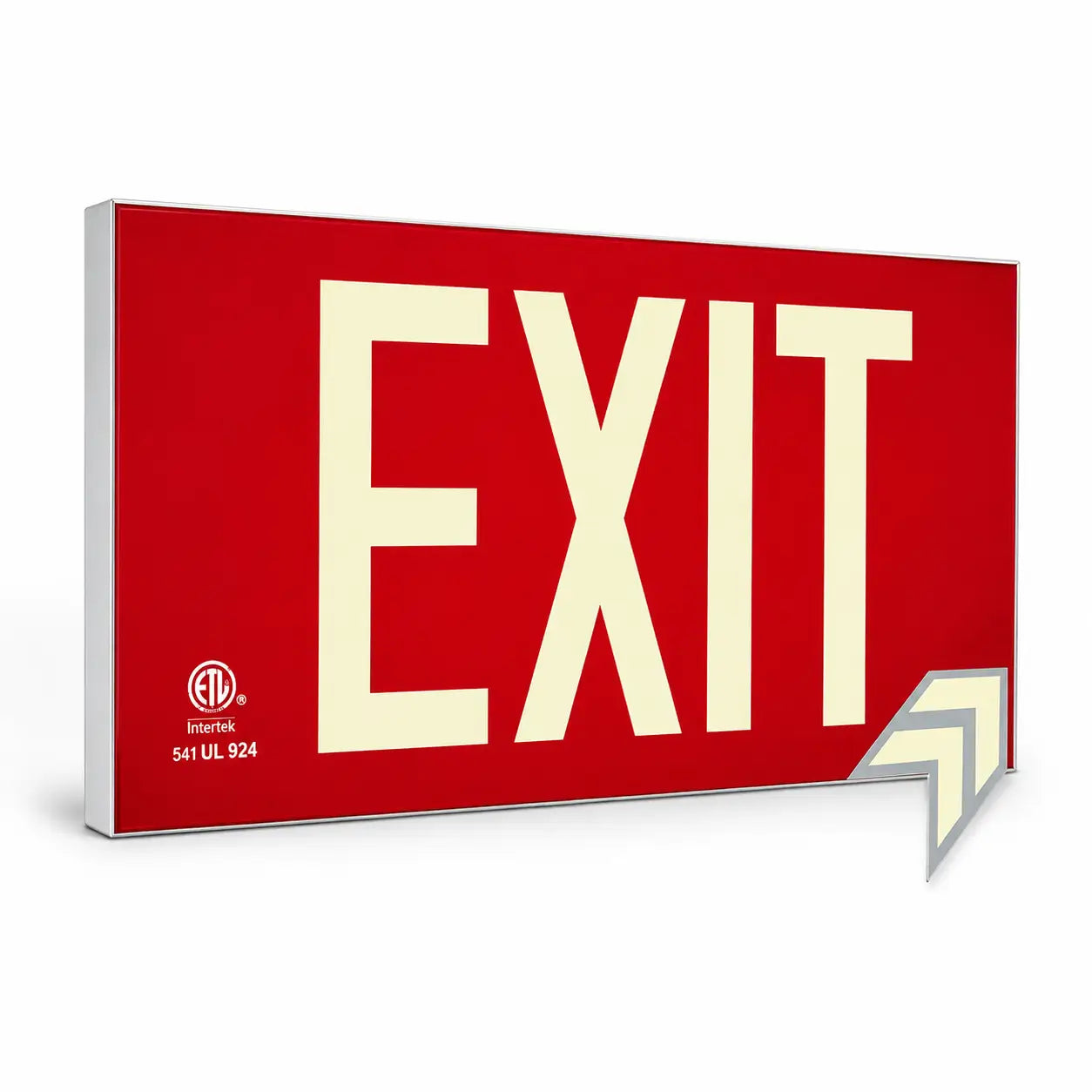 Glow in the Dark Photoluminscent Red Exit Sign, left angle view