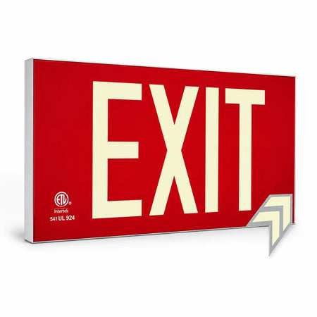 Glow in the Dark Photoluminscent Red Exit Sign, left angle view