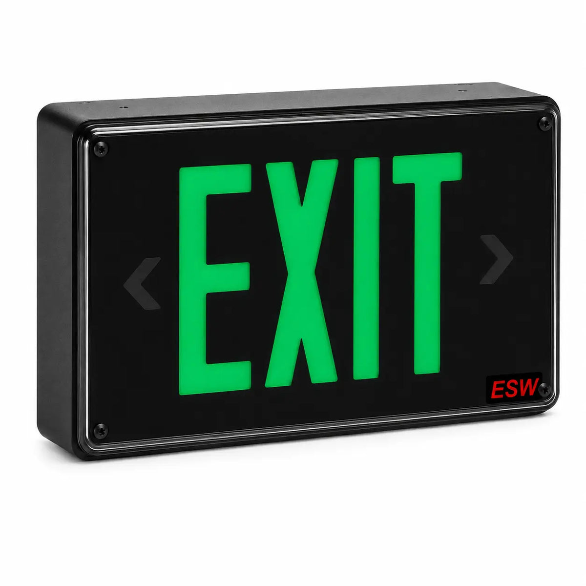 Green Wet Environment Exit Sign - Ideal for Cannabis Flower Grow Rooms (2-3 week lead time), left angle view