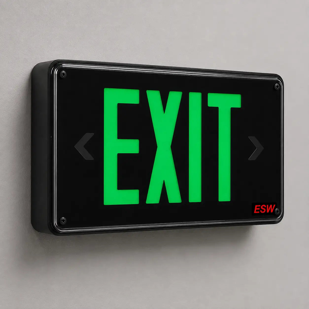 Green Wet Environment Exit Sign - Ideal for Cannabis Flower Grow Rooms (2-3 week lead time), wall mounted view
