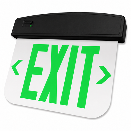 black edge lit exit sign green letters -adjustable arrows 