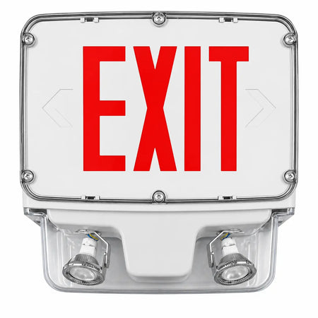 Hazardous Location Class 1 Div 2 Emergency Exit Sign with Lights, red light, white housing