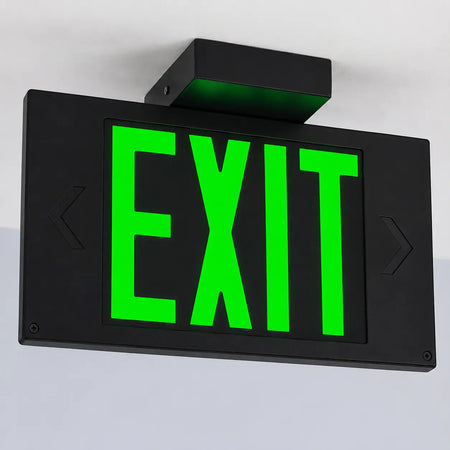 LEC Exit Sign Battery Backup - Made in USA, ceiling mounted view