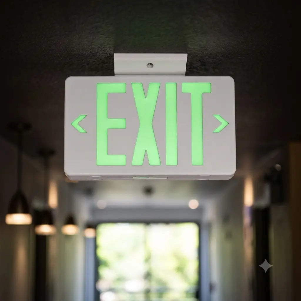 Lithonia Thermplastic Green Led Exit Sign With Battery Back Up
