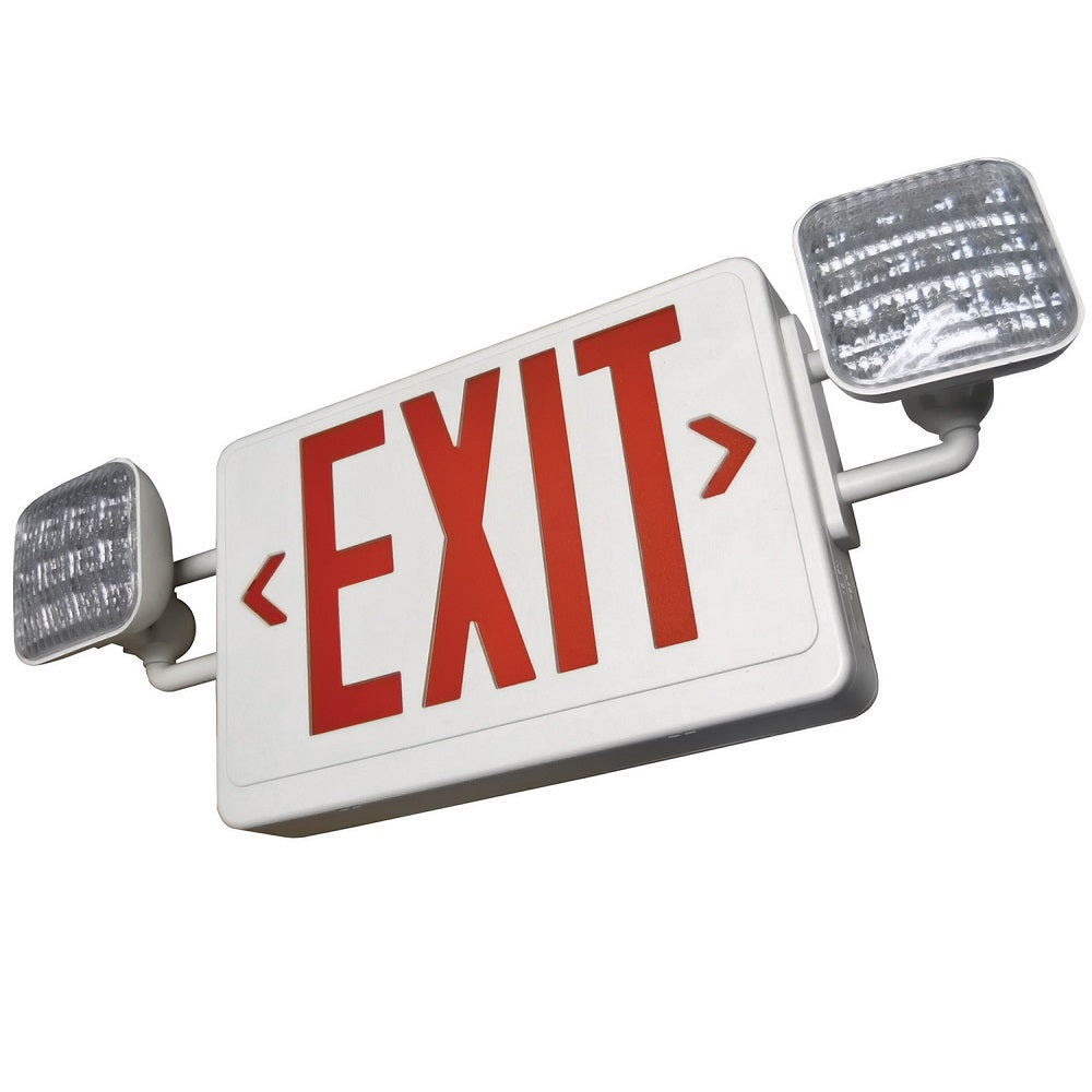 Made in America  Exit sign with red letters and arrow on a white background 