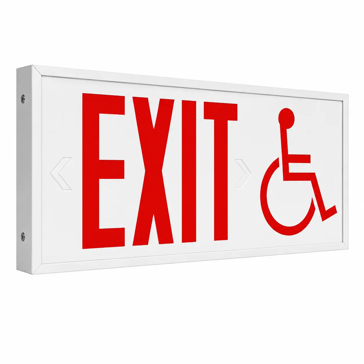 Massachusetts Approved Exit Sign - Wheelchair Static Symbol Accessible, left angle view