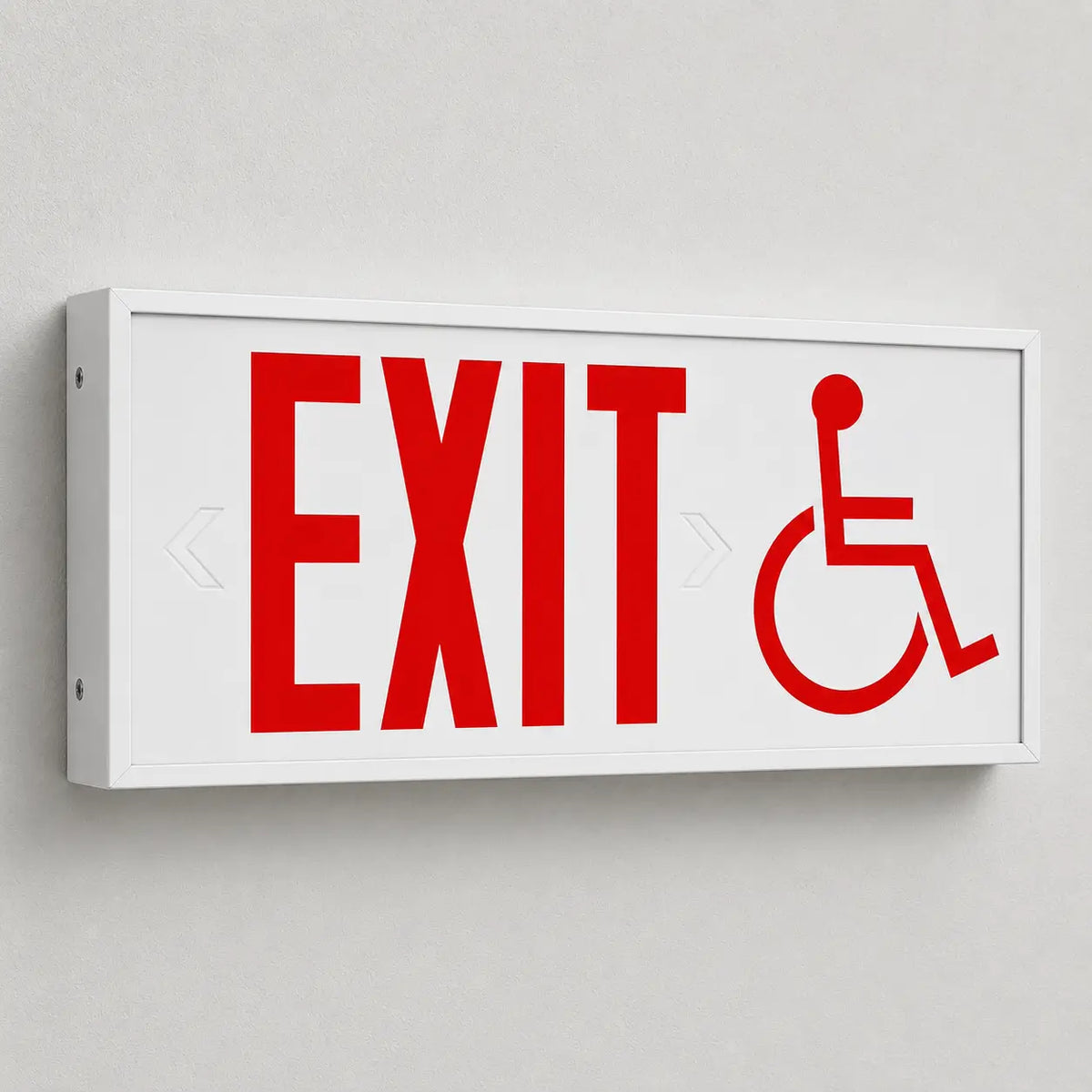 Massachusetts Approved Exit Sign - Wheelchair Static Symbol Accessible, wall mount view