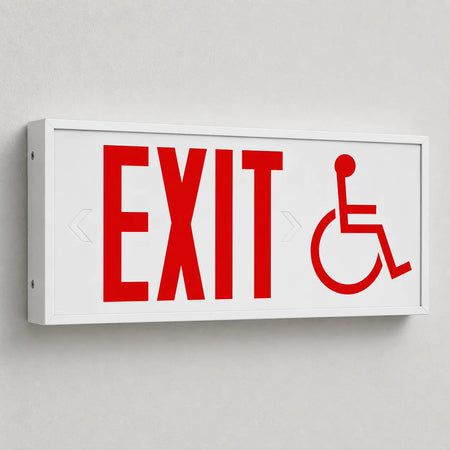 Massachusetts Approved Exit Sign - Wheelchair Static Symbol Accessible, wall mount view
