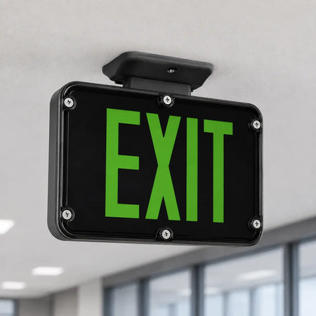 Nema4x and NSF Exit Sign IP66 Rated- Battery - UL Listed, ceiling mounted view