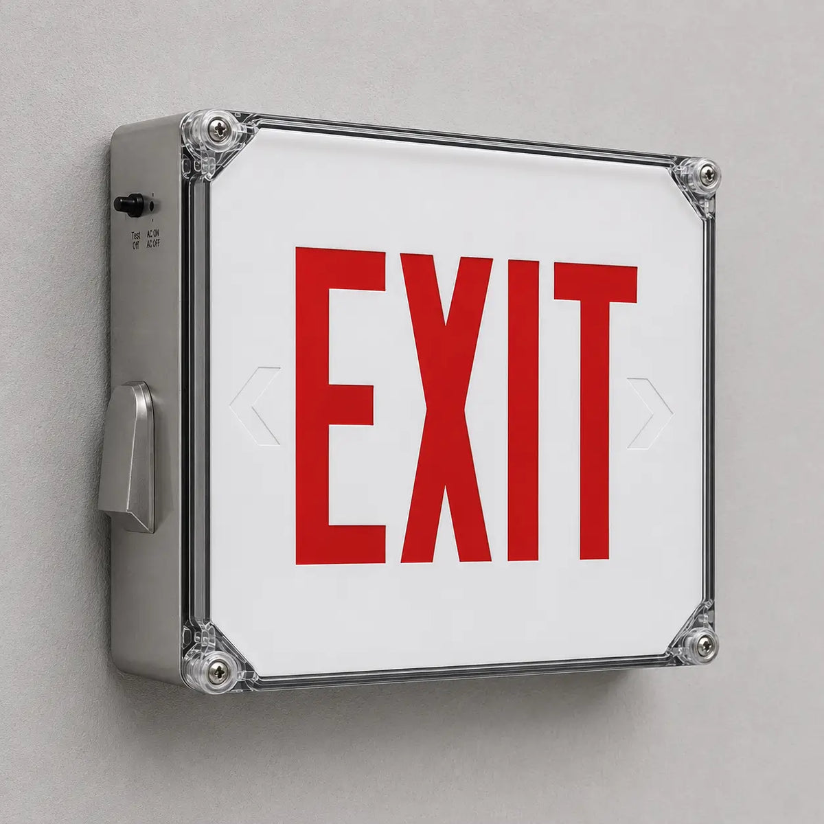 New York Approved Wet Location LED Exit Sign 8" RED Letters- Outdoor Rated, wall mount view