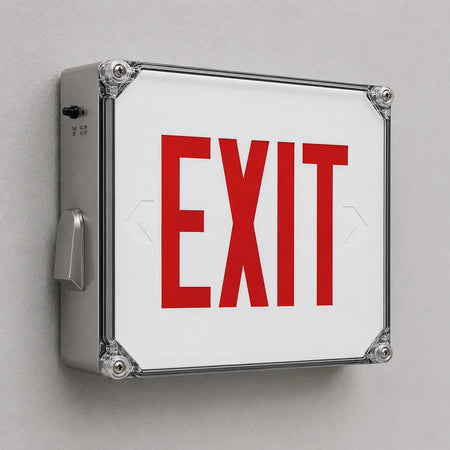 New York Approved Wet Location LED Exit Sign 8" RED Letters- Outdoor Rated, wall mount view