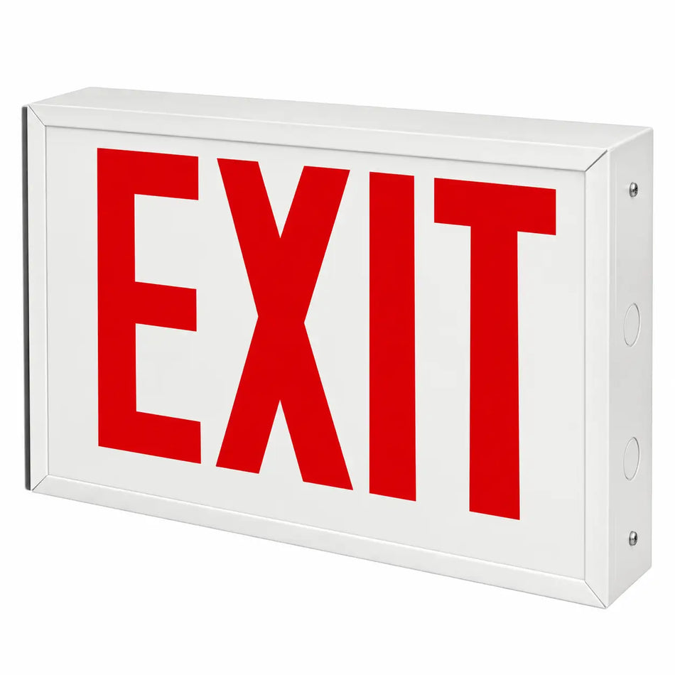 New York City Compliant Steel Exit Sign - Red LED 8" Letters - UL Listed, white housing
