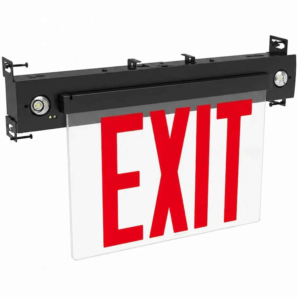 New York City Edge Lit Exit Sign with LED Emergency Lights - 8" Letters black, front view