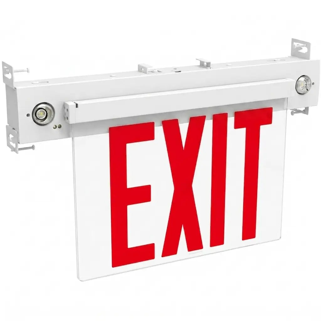New York City Edge Lit Exit Sign with LED Emergency Lights - 8" Letters white, front view