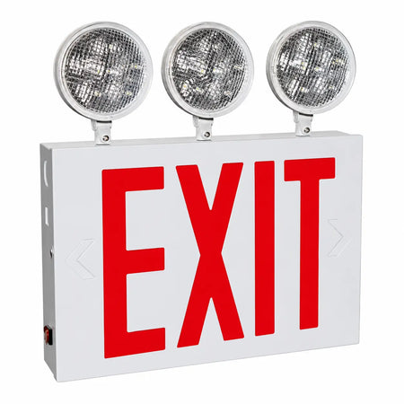 New York Combination LED Emergency Light - Three Round Lamps - Battery- UL Listed, white housing