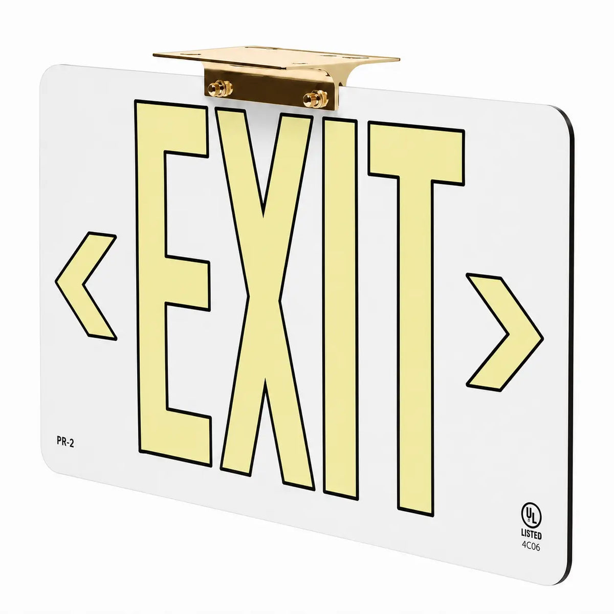 Non Electric Exit Sign - 25 Year Life - UL Listed - Made in USA -Directional Arrows, ceiling mounted view
