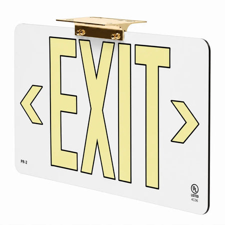 Non Electric Exit Sign - 25 Year Life - UL Listed - Made in USA -Directional Arrows, ceiling mounted view